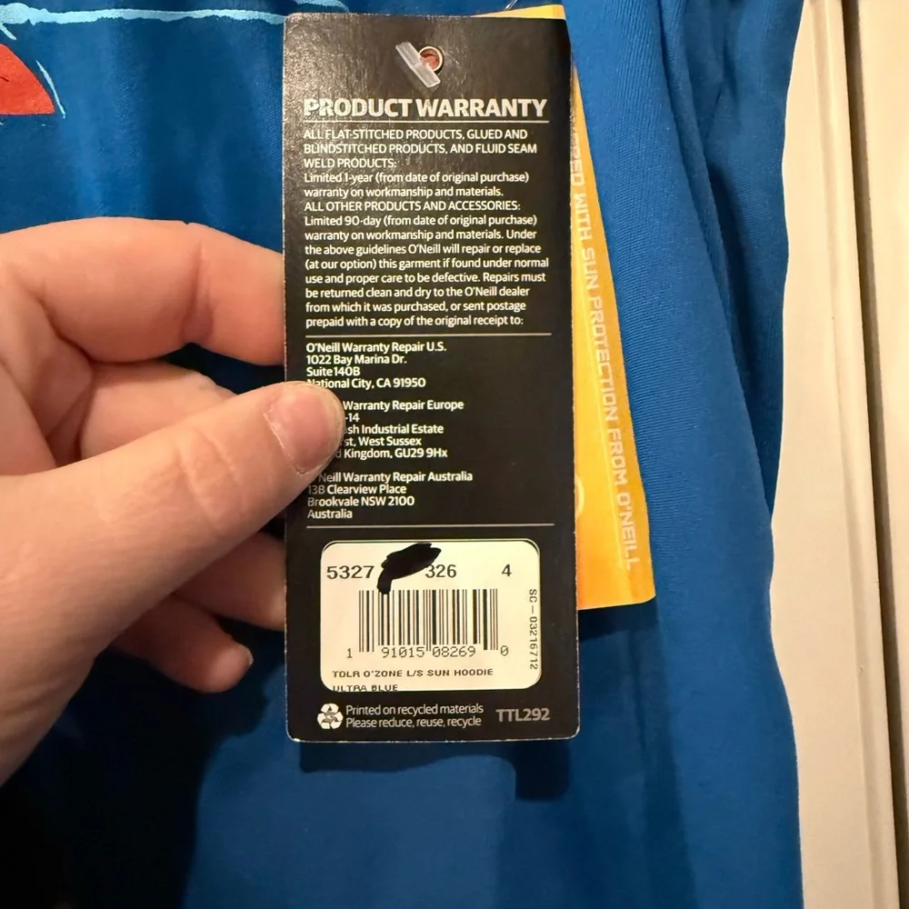 NWT O'Neill Kids Blue Surf Wave Rashguard Hoodie with Orange Accent - Picture 2 of 4